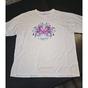 M&O Gold Cozumel Mexico Butterfly Graphic Women's‎ T-Shirt White XXL Cotton
